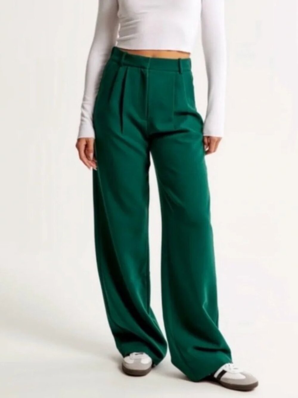 Abercrombie & Fitch Sloane Pant Tailored Wide Leg Trouser Green Curve Love 31/12